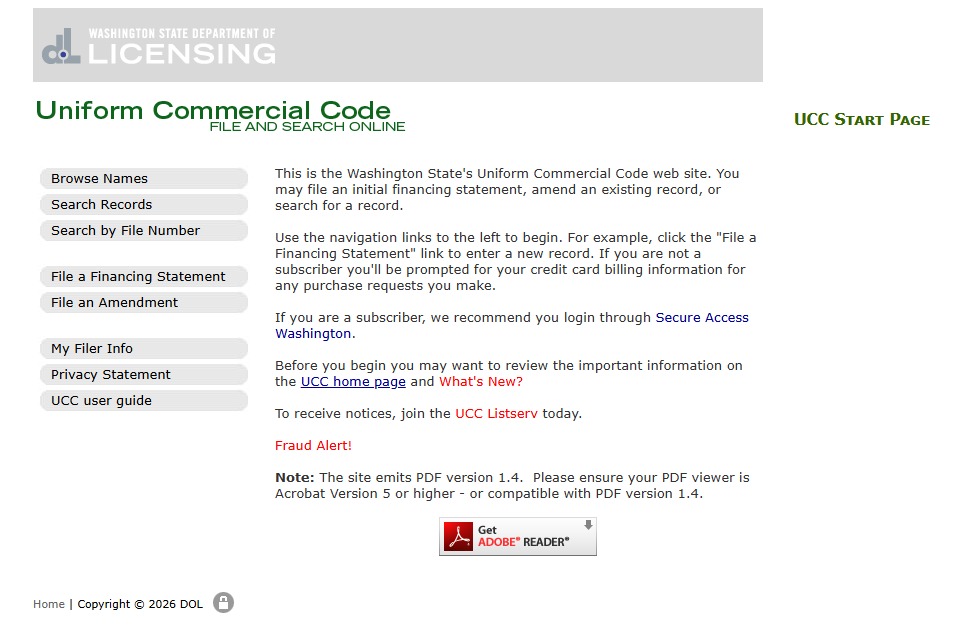 Open the official Washington State UCC portal